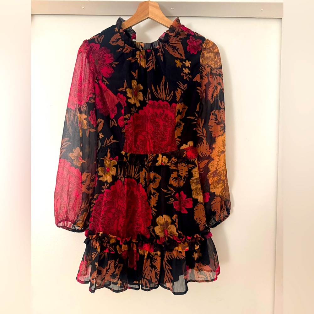 Porridge Puff-Sleeved Floral Mini Dress Size Small Petite